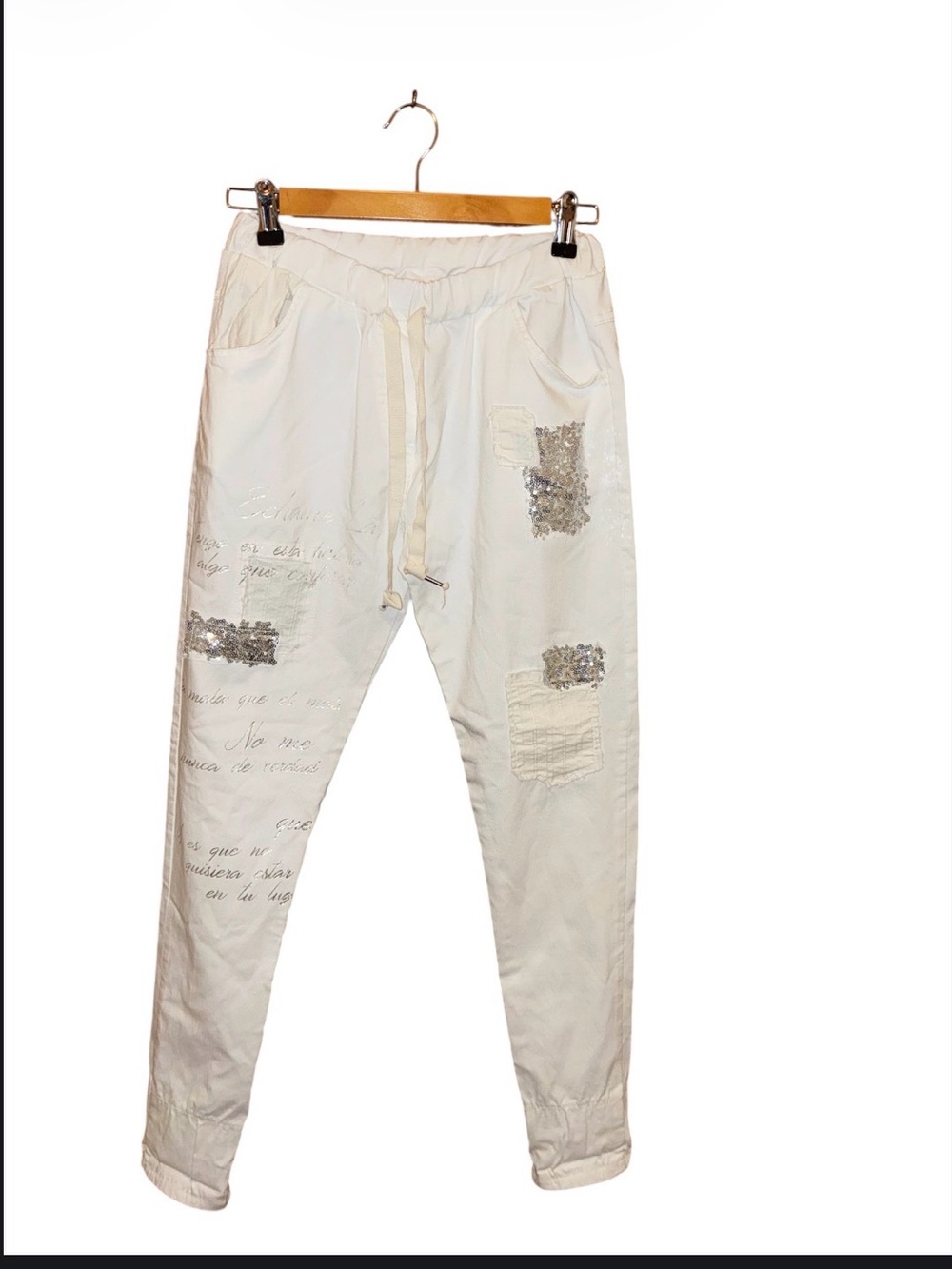 Sequin white Patch Joggers Distressed Pants